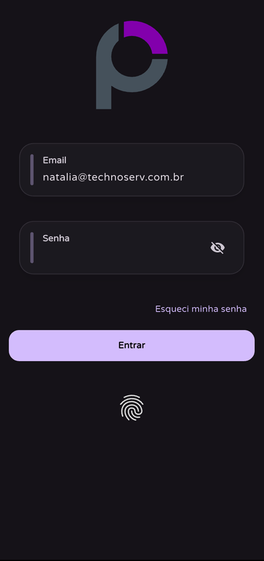 Tela de acesso biométrico do Prodigy App Android no tema escuro