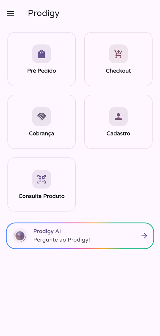 Tela inicial do Prodigy App Android no tema claro