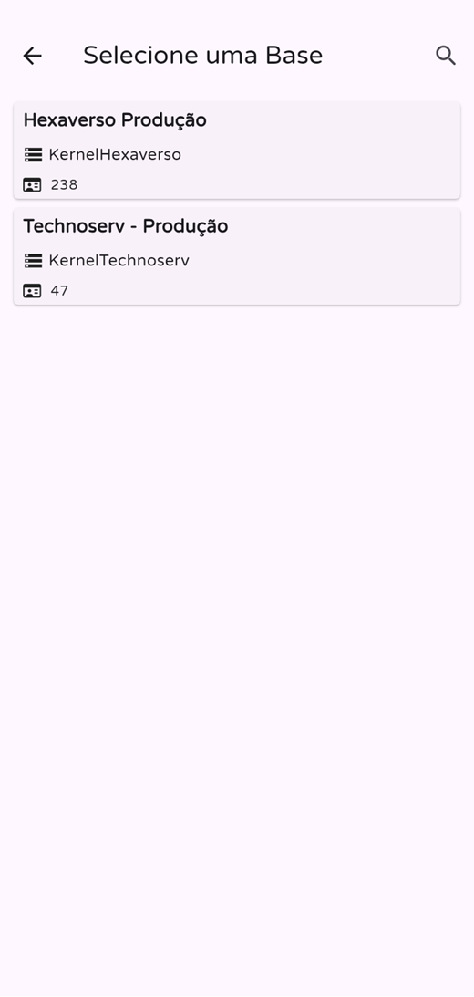 Tela de seleção de base de dados do Prodigy App Android no tema claro