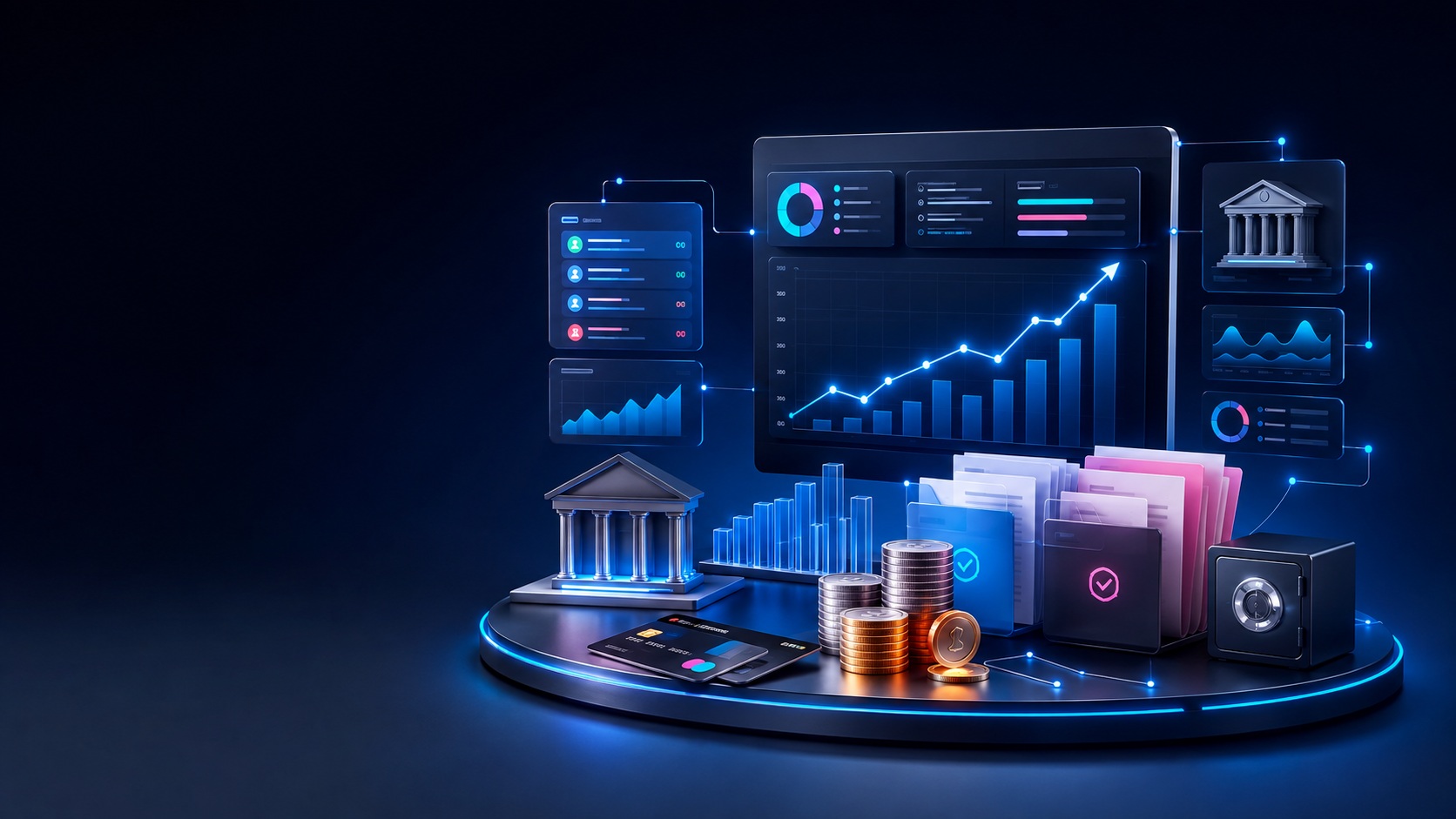 Ilustração de gestão financeira conectada para o Fechamento de Período do Prodigy