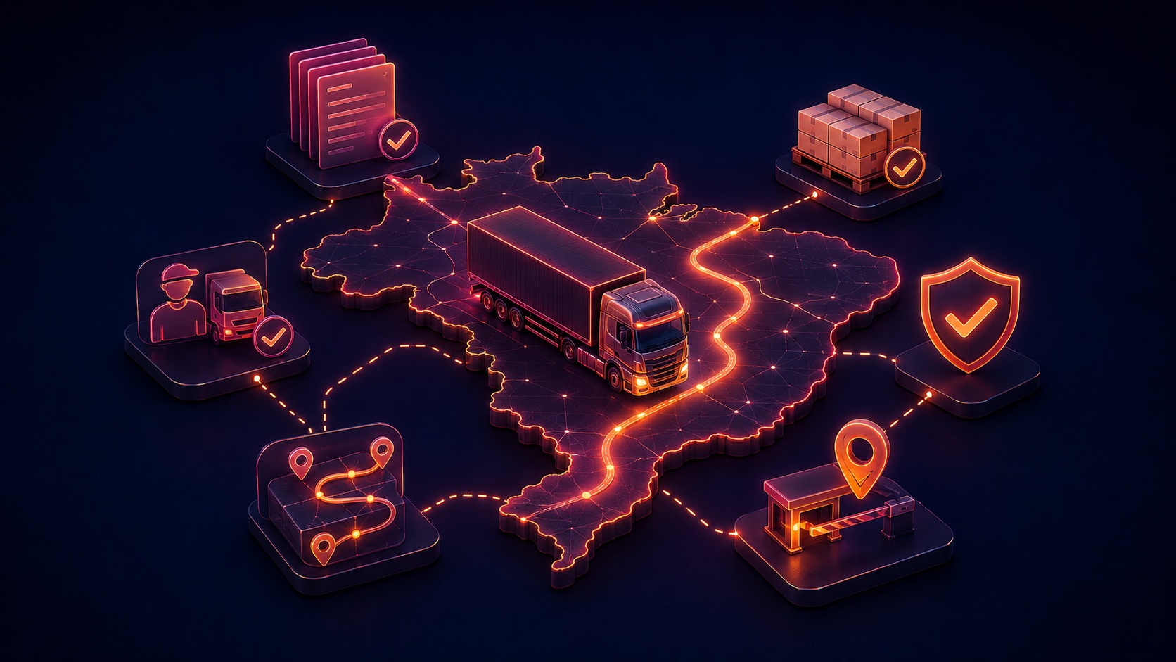 Ilustração do manifesto eletrônico conectado à viagem rodoviária