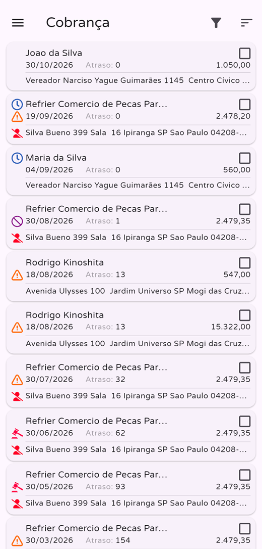 Lista de cobrança do Prodigy App Android no tema claro