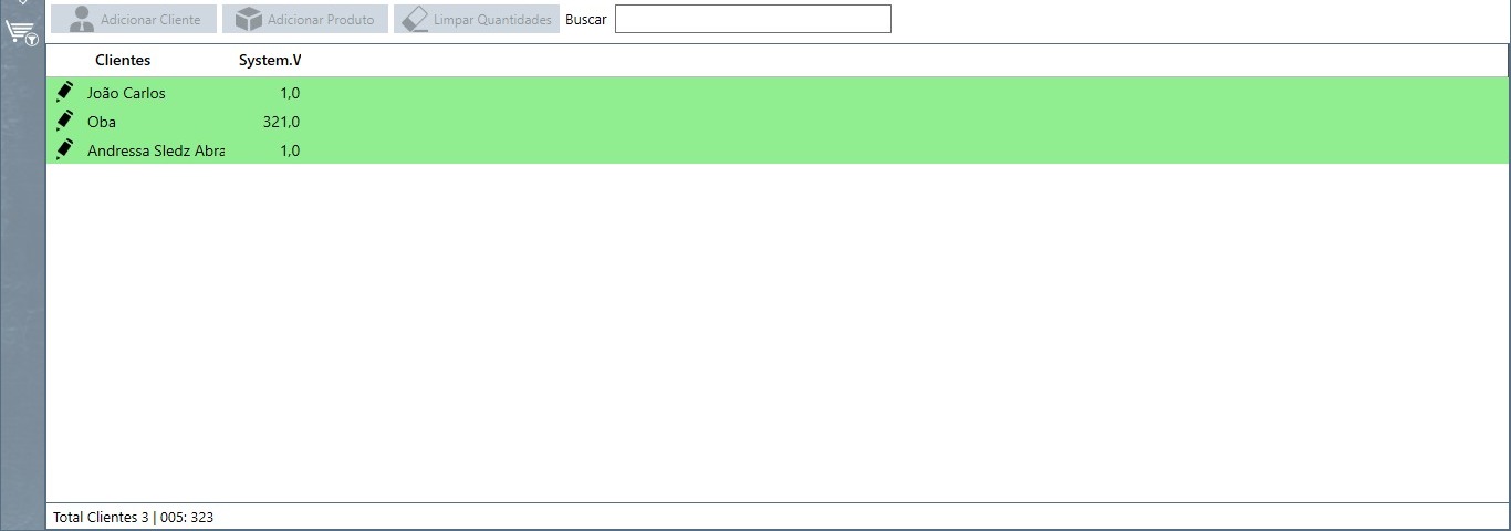 Recorte da matriz de clientes, produtos e quantidades da Grade de Pedidos