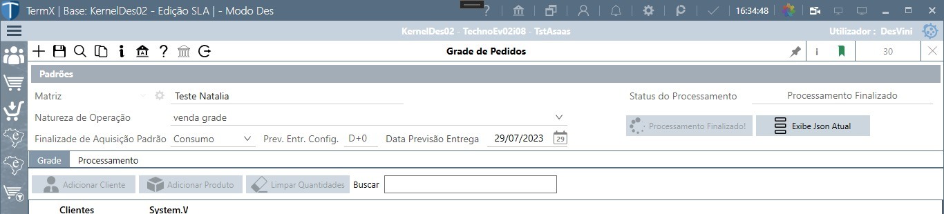 Recorte dos padrões comerciais e do processamento da Grade de Pedidos