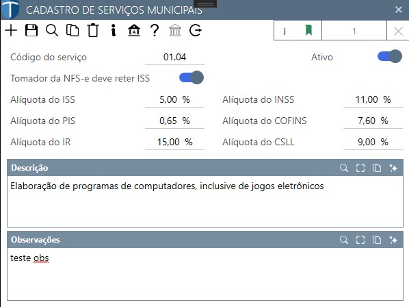 Cadastro dos serviços municipais utilizados pela NFS-e Asaas