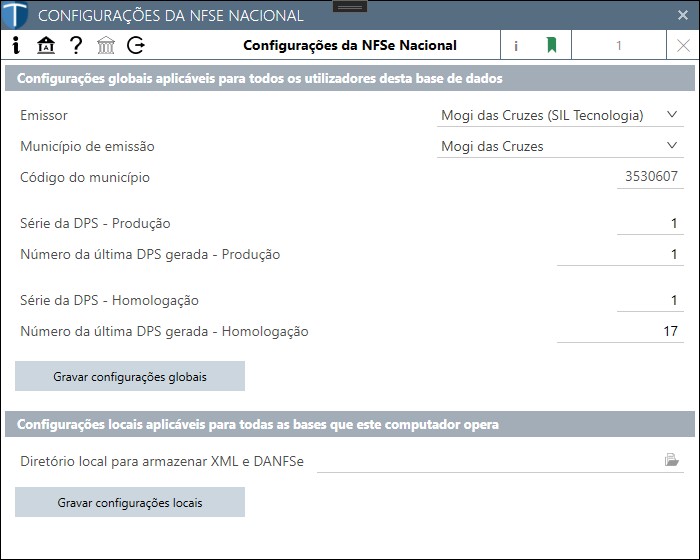 Configurações globais e locais da NFS-e Nacional